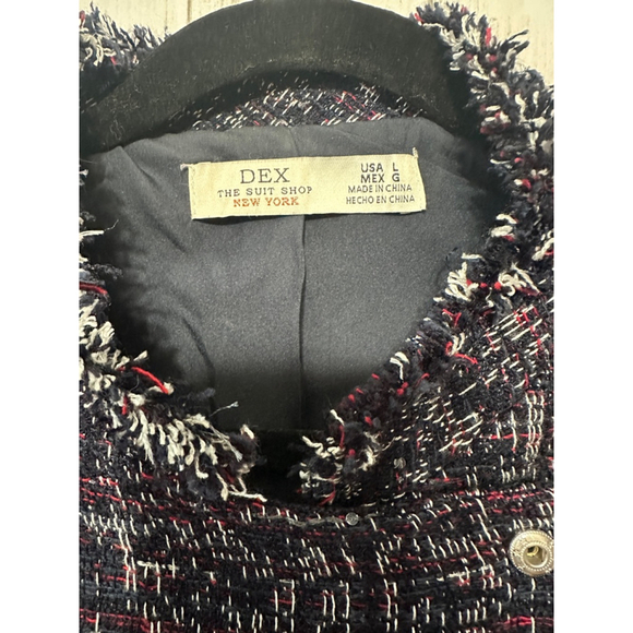 DEX Tweed Moto Jacket Women's Large Blue - Picture 6 of 6